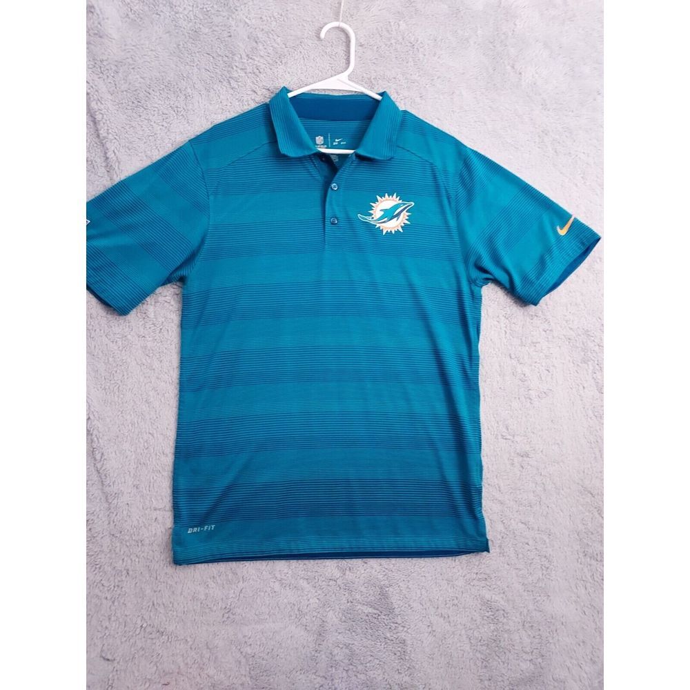 Miami Dolphins Polo Shirt Mens Small Nike On Field Dri Fit Teal Logo Performance
